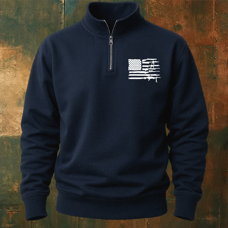 Maturelion Men's Sweatshirt American Gun Flag Half Zip Fleece Sweatshirt