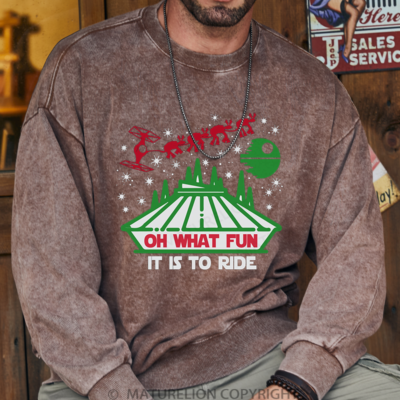 Maturelion Men's Sweatshirt Oh What Fun It Is To Ride Washed Sweatshirt