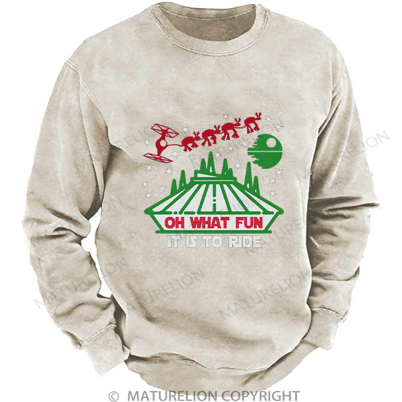 Maturelion Men's Sweatshirt Oh What Fun It Is To Ride Washed Sweatshirt