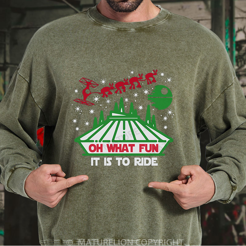Maturelion Men's Sweatshirt Oh What Fun It Is To Ride Washed Sweatshirt