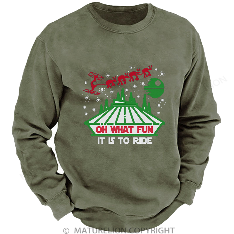 Maturelion Men's Sweatshirt Oh What Fun It Is To Ride Washed Sweatshirt