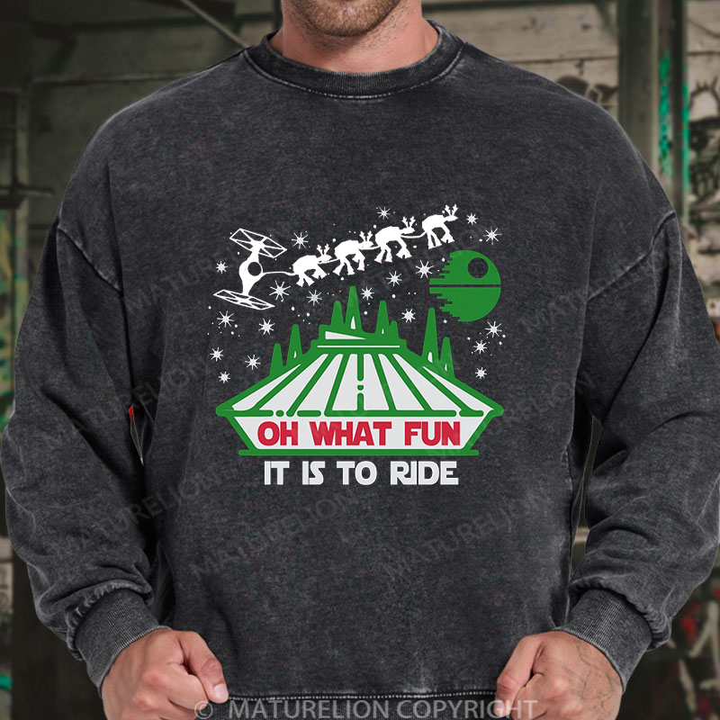 Maturelion Men's Sweatshirt Oh What Fun It Is To Ride Washed Sweatshirt