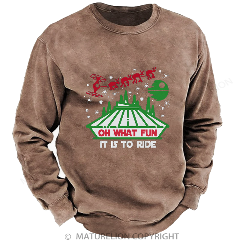 Maturelion Men's Sweatshirt Oh What Fun It Is To Ride Washed Sweatshirt