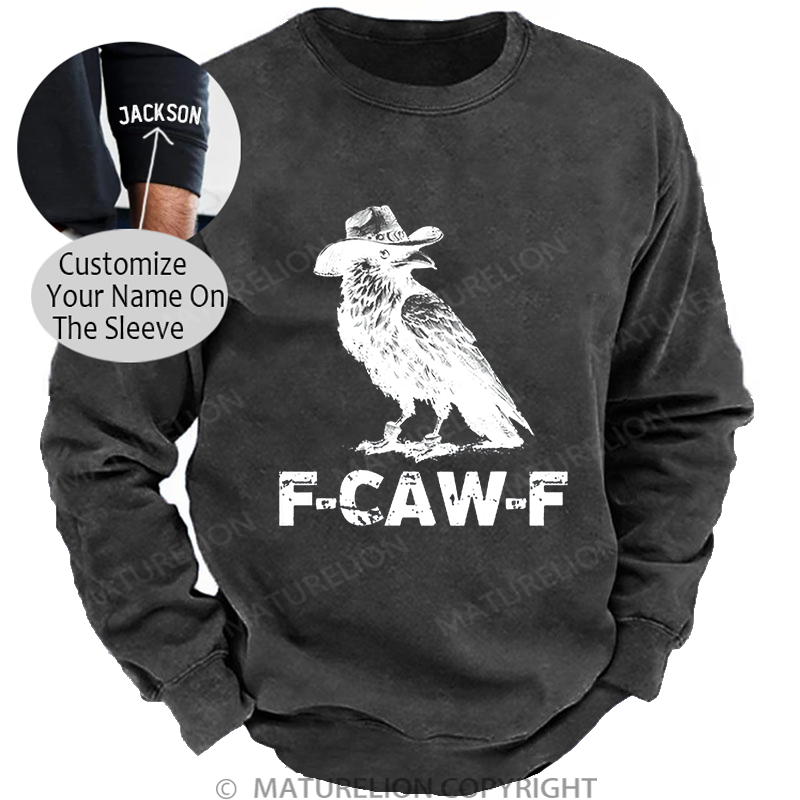 Maturelion Men's Sweatshirt F-Caw-F Funny Washed Sweatshirt