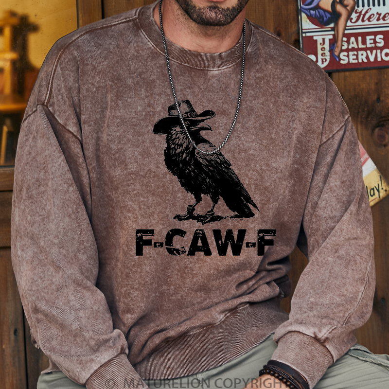 Maturelion Men's Sweatshirt F-Caw-F Funny Washed Sweatshirt