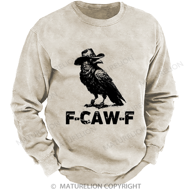 Maturelion Men's Sweatshirt F-Caw-F Funny Washed Sweatshirt