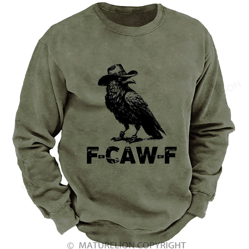 Maturelion Men's Sweatshirt F-Caw-F Funny Washed Sweatshirt