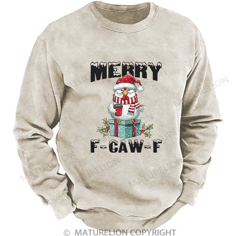 Maturelion Men's Sweatshirt Vintage Santa Chicken Washed Sweatshirt