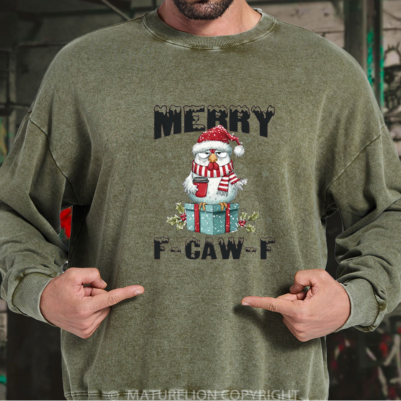 Maturelion Men's Sweatshirt Vintage Santa Chicken Washed Sweatshirt