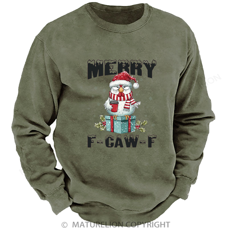 Maturelion Men's Sweatshirt Vintage Santa Chicken Washed Sweatshirt