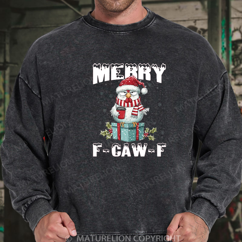 Maturelion Men's Sweatshirt Vintage Santa Chicken Washed Sweatshirt