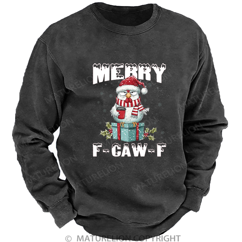 Maturelion Men's Sweatshirt Vintage Santa Chicken Washed Sweatshirt