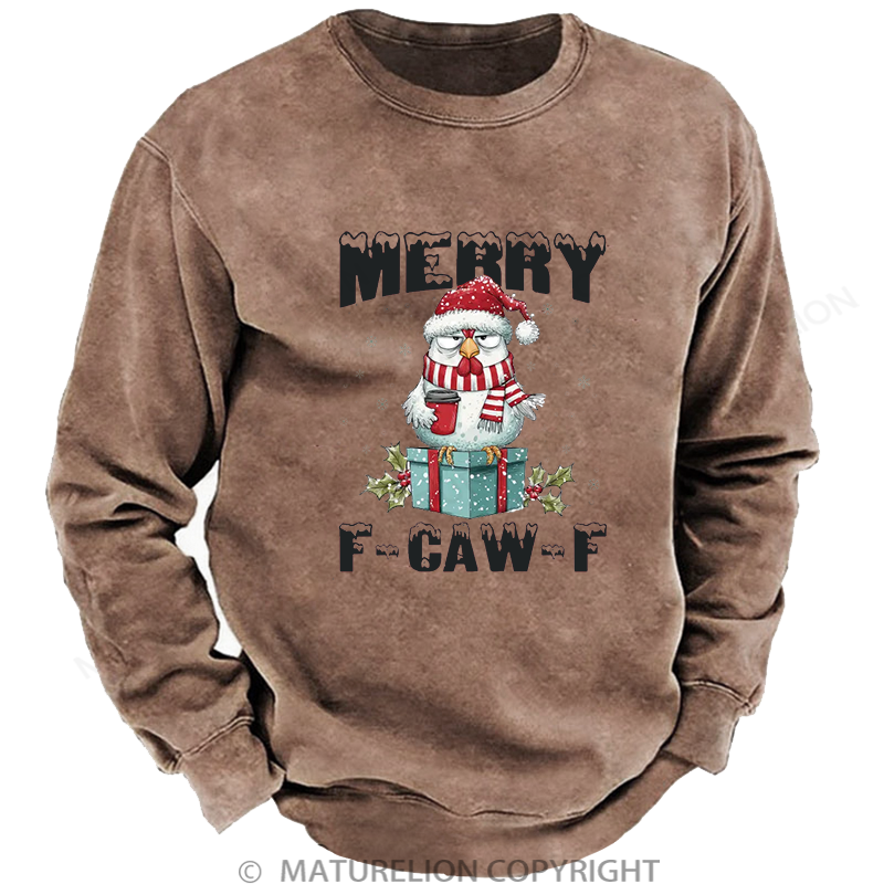 Maturelion Men's Sweatshirt Vintage Santa Chicken Washed Sweatshirt