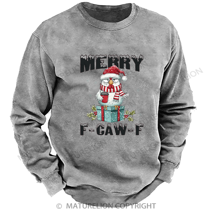 Maturelion Men's Sweatshirt Vintage Santa Chicken Washed Sweatshirt