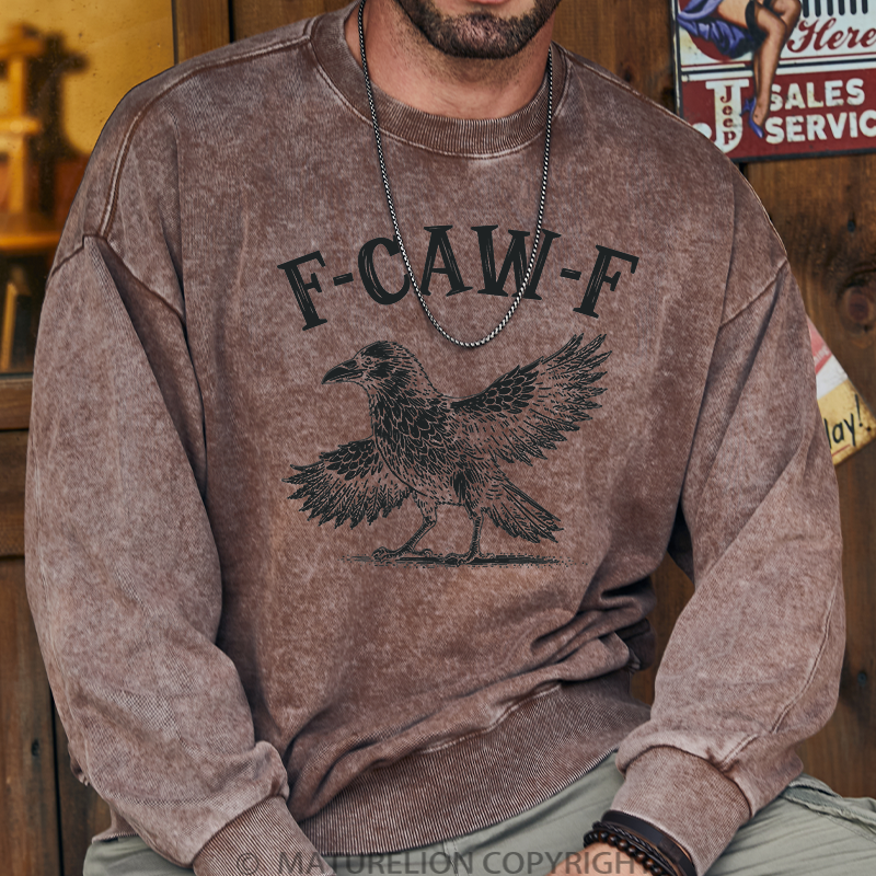 Maturelion Men's Sweatshirt Funny Crow Washed Sweatshirt