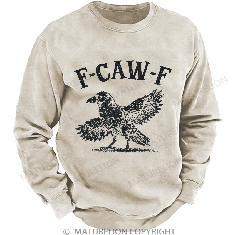 Maturelion Men's Sweatshirt Funny Crow Washed Sweatshirt