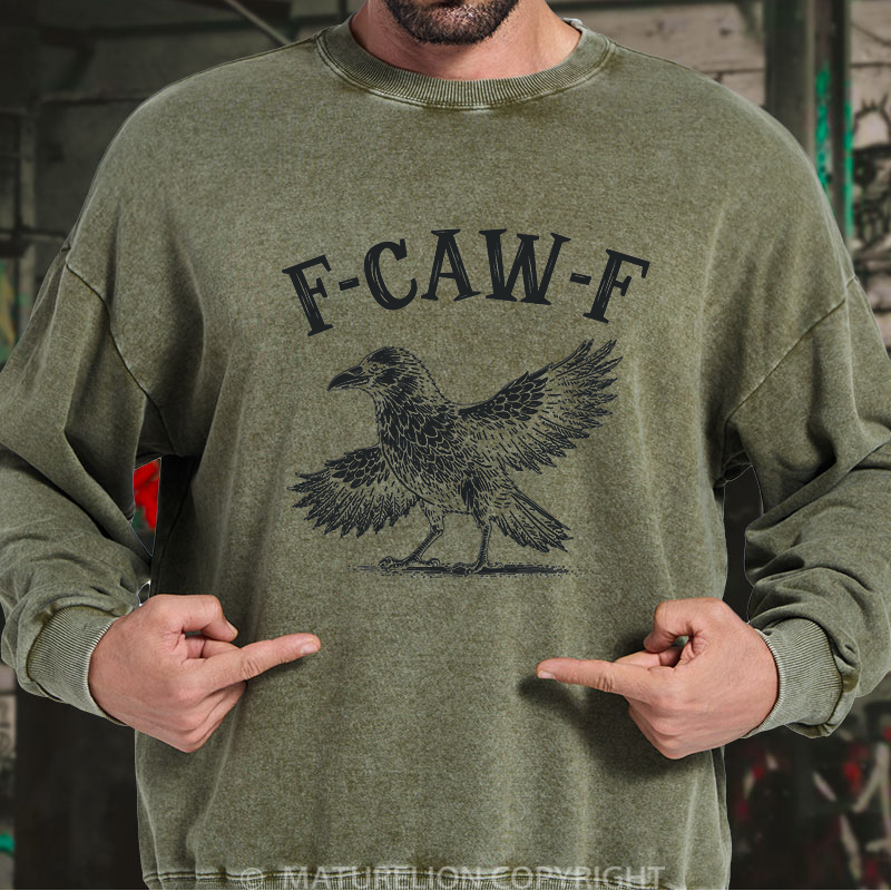 Maturelion Men's Sweatshirt Funny Crow Washed Sweatshirt