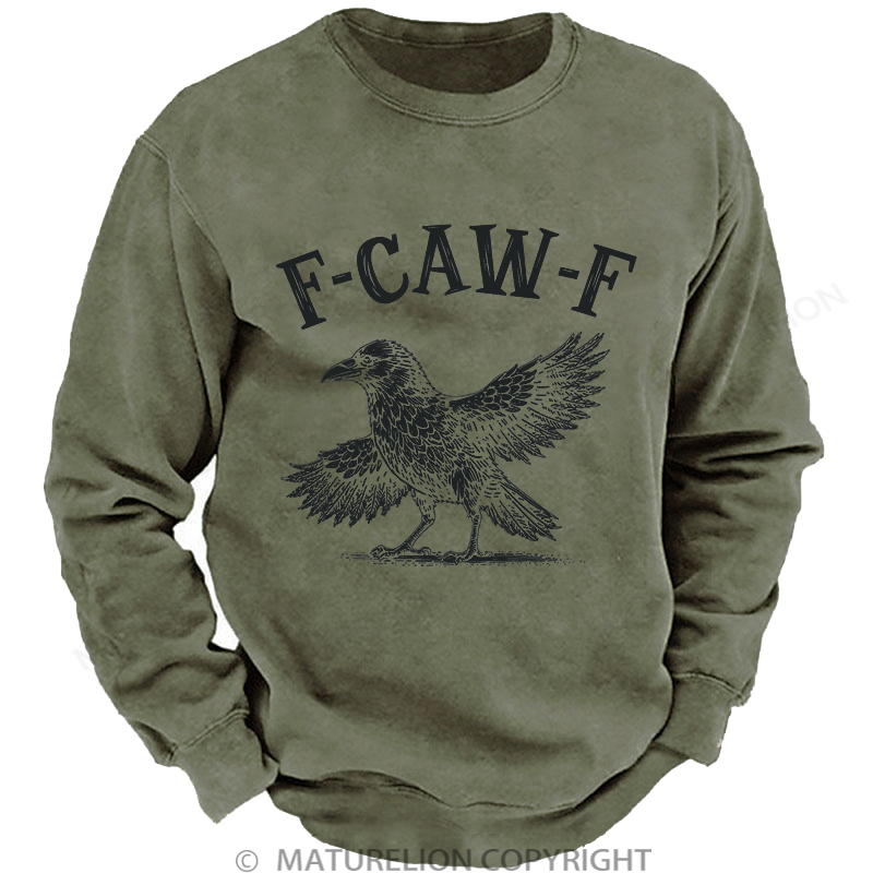 Maturelion Men's Sweatshirt Funny Crow Washed Sweatshirt