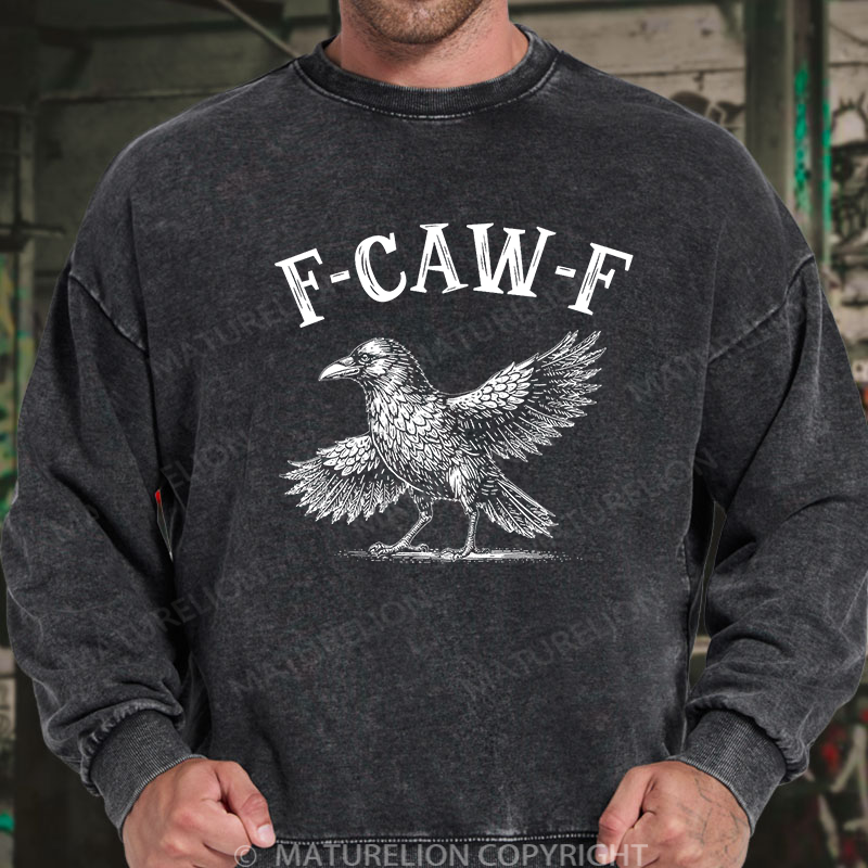Maturelion Men's Sweatshirt Funny Crow Washed Sweatshirt