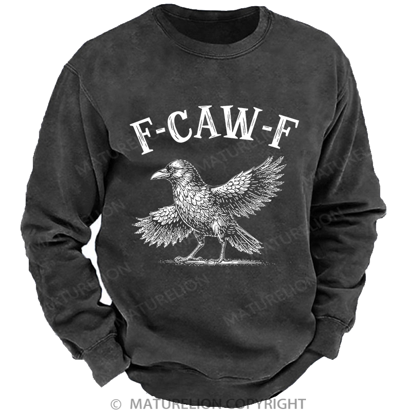 Maturelion Men's Sweatshirt Funny Crow Washed Sweatshirt