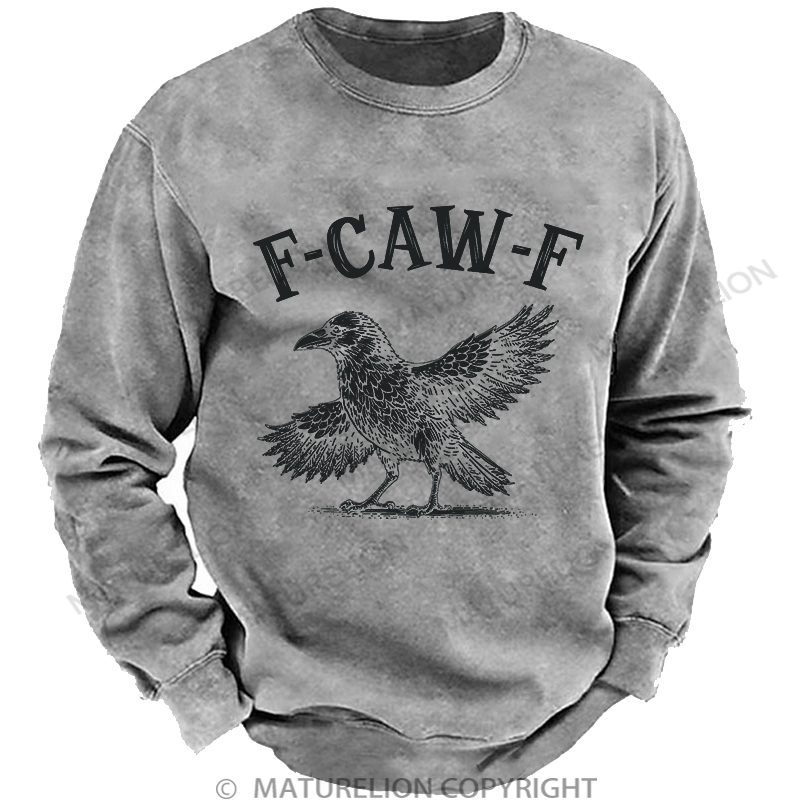 Maturelion Men's Sweatshirt Funny Crow Washed Sweatshirt