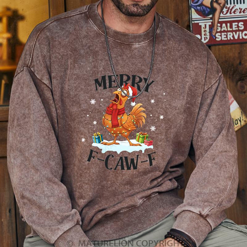 Maturelion Men's Sweatshirt Merry Christmas Washed Sweatshirt