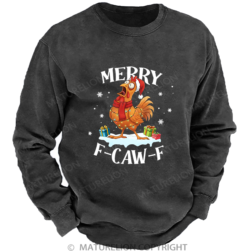 Maturelion Men's Sweatshirt Merry Christmas Washed Sweatshirt