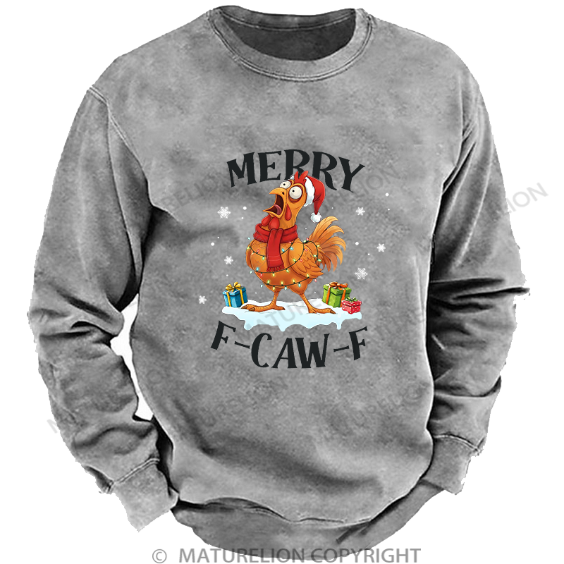 Maturelion Men's Sweatshirt Merry Christmas Washed Sweatshirt