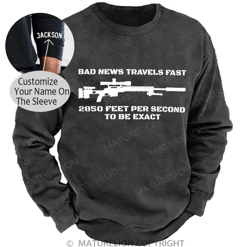 Maturelion Men's Sweatshirt Bad News Sniper Rifle Army Joke Military DTG Washed Sweatshirt