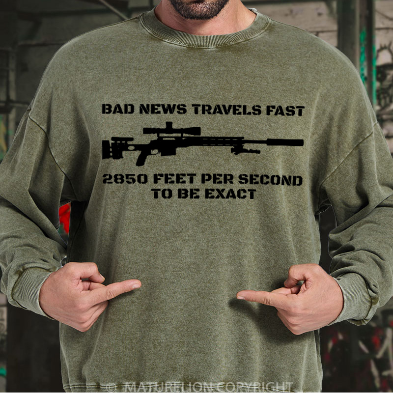 Maturelion Men's Sweatshirt Bad News Sniper Rifle Army Joke Military DTG Washed Sweatshirt