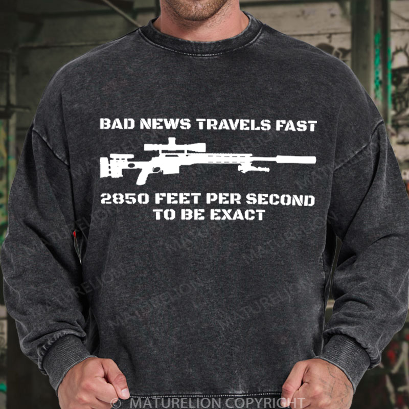 Maturelion Men's Sweatshirt Bad News Sniper Rifle Army Joke Military DTG Washed Sweatshirt