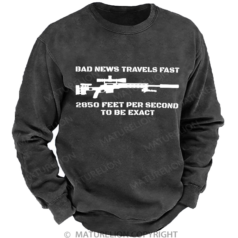 Maturelion Men's Sweatshirt Bad News Sniper Rifle Army Joke Military DTG Washed Sweatshirt