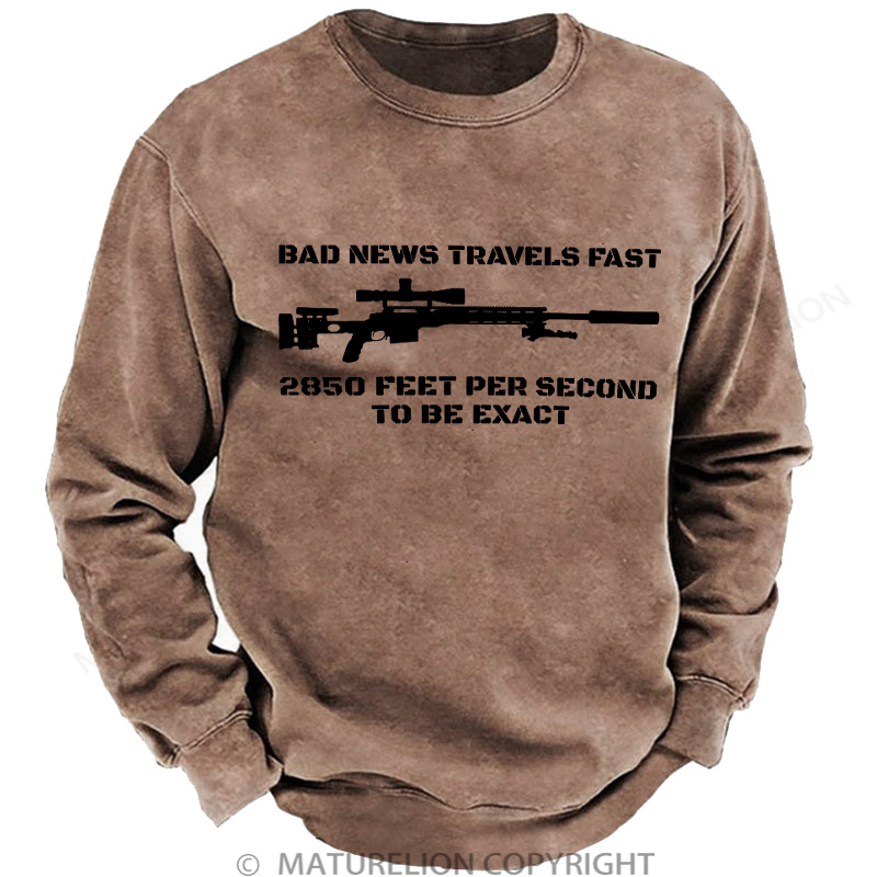 Maturelion Men's Sweatshirt Bad News Sniper Rifle Army Joke Military DTG Washed Sweatshirt