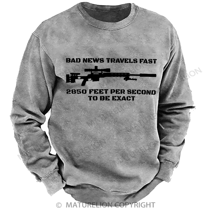 Maturelion Men's Sweatshirt Bad News Sniper Rifle Army Joke Military DTG Washed Sweatshirt