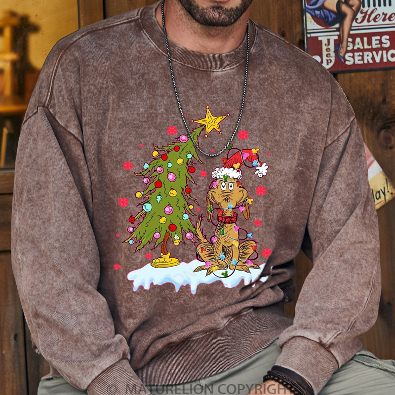 Maturelion Men's Sweatshirt Max Grinch Dog DTG Washed Sweatshirt