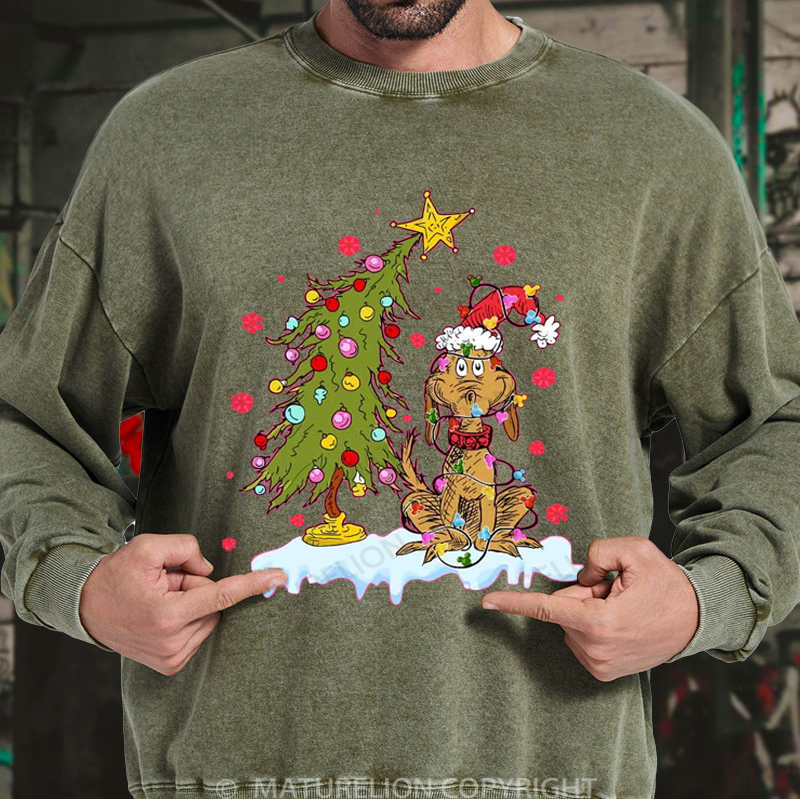 Maturelion Men's Sweatshirt Max Grinch Dog DTG Washed Sweatshirt