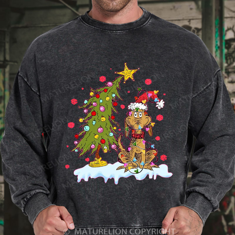 Maturelion Men's Sweatshirt Max Grinch Dog DTG Washed Sweatshirt