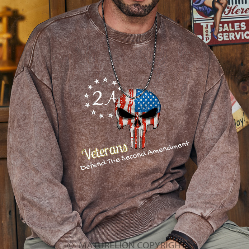 Maturelion Men's Sweatshirt Veterans for second amendment DTG Washed Sweatshirt