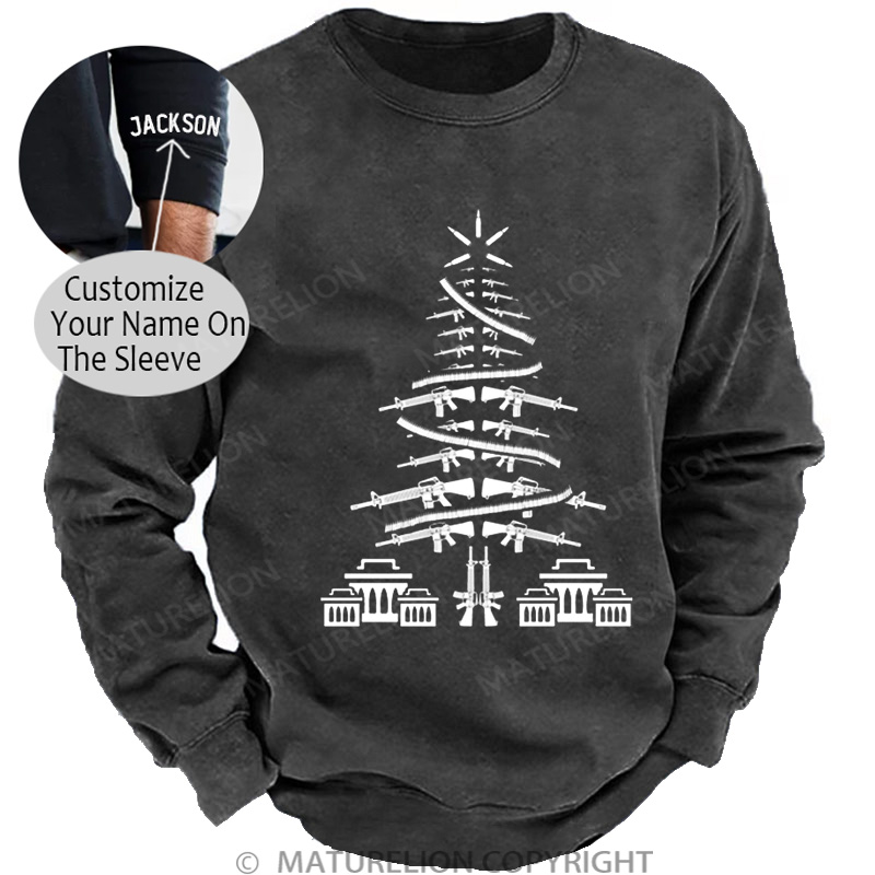 Maturelion Men's Sweatshirt Christmas Tree Veteran DTG Washed Sweatshirt