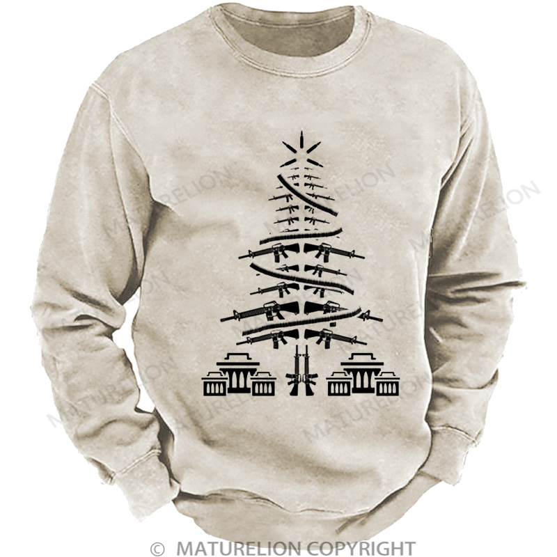 Maturelion Men's Sweatshirt Christmas Tree Veteran DTG Washed Sweatshirt
