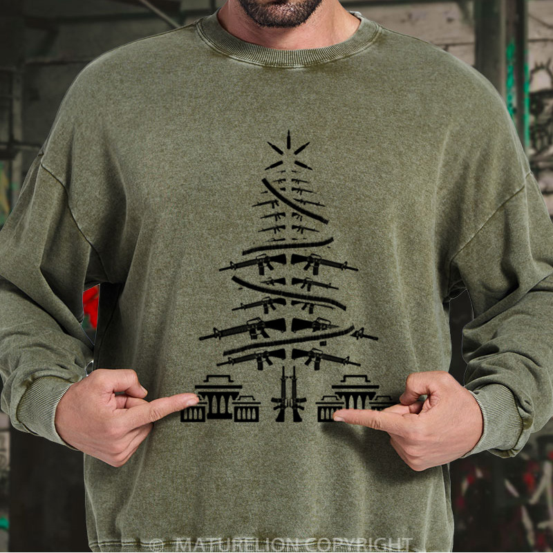 Maturelion Men's Sweatshirt Christmas Tree Veteran DTG Washed Sweatshirt