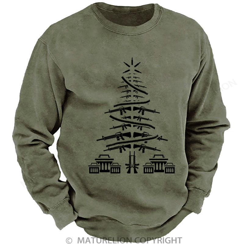 Maturelion Men's Sweatshirt Christmas Tree Veteran DTG Washed Sweatshirt