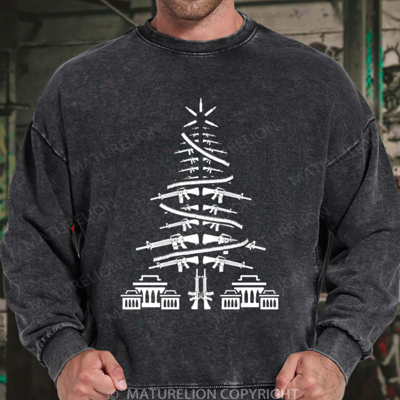 Maturelion Men's Sweatshirt Christmas Tree Veteran DTG Washed Sweatshirt