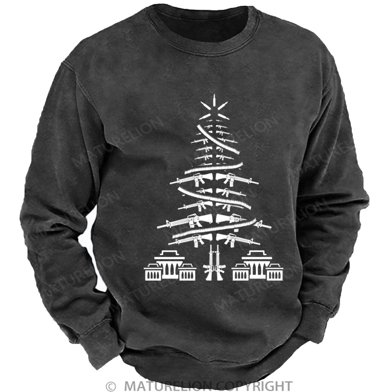 Maturelion Men's Sweatshirt Christmas Tree Veteran DTG Washed Sweatshirt