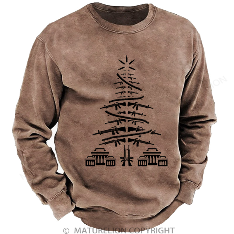 Maturelion Men's Sweatshirt Christmas Tree Veteran DTG Washed Sweatshirt