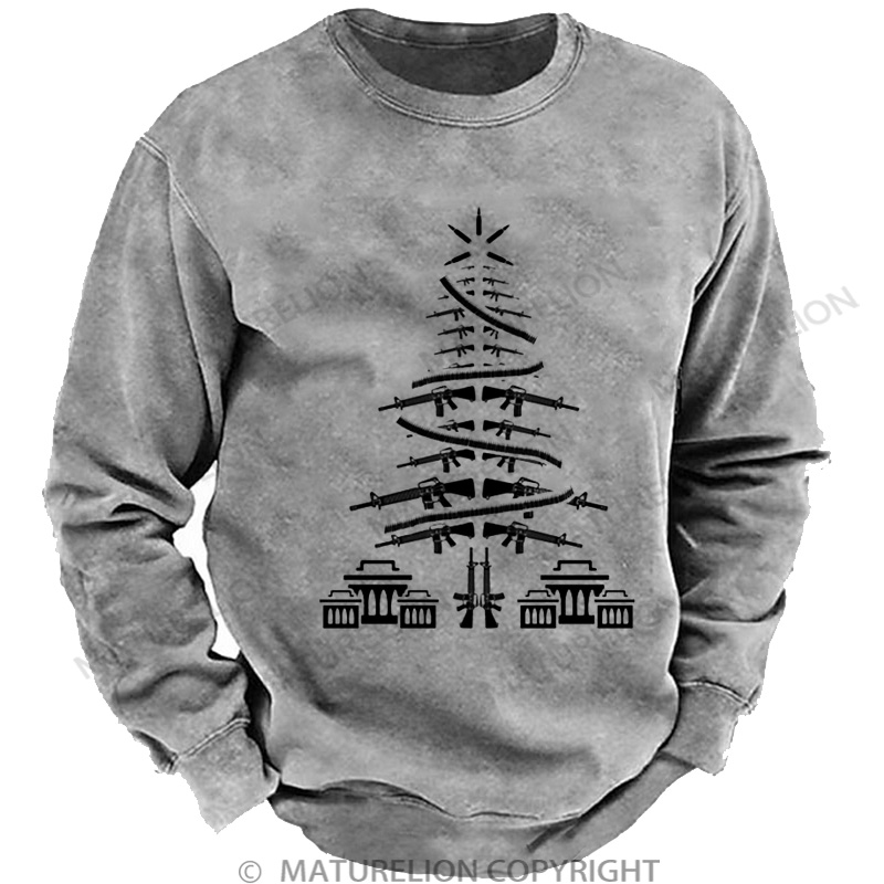 Maturelion Men's Sweatshirt Christmas Tree Veteran DTG Washed Sweatshirt
