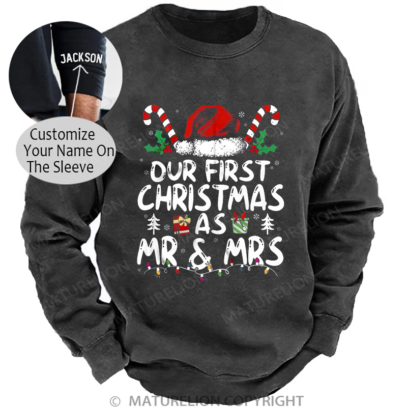 Maturelion Men's Sweatshirt Our First Christmas As Mr & Mrs DTG Washed Sweatshirt
