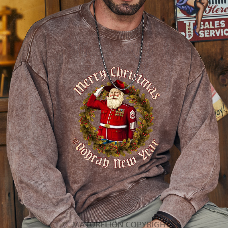 Maturelion Men's Sweatshirt Merry Christmas and an Oohrah New Year DTG Washed Sweatshirt