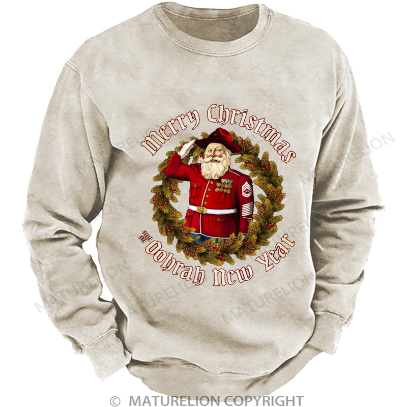 Maturelion Men's Sweatshirt Merry Christmas and an Oohrah New Year DTG Washed Sweatshirt