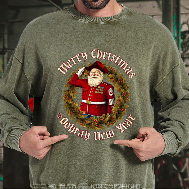 Maturelion Men's Sweatshirt Merry Christmas and an Oohrah New Year DTG Washed Sweatshirt